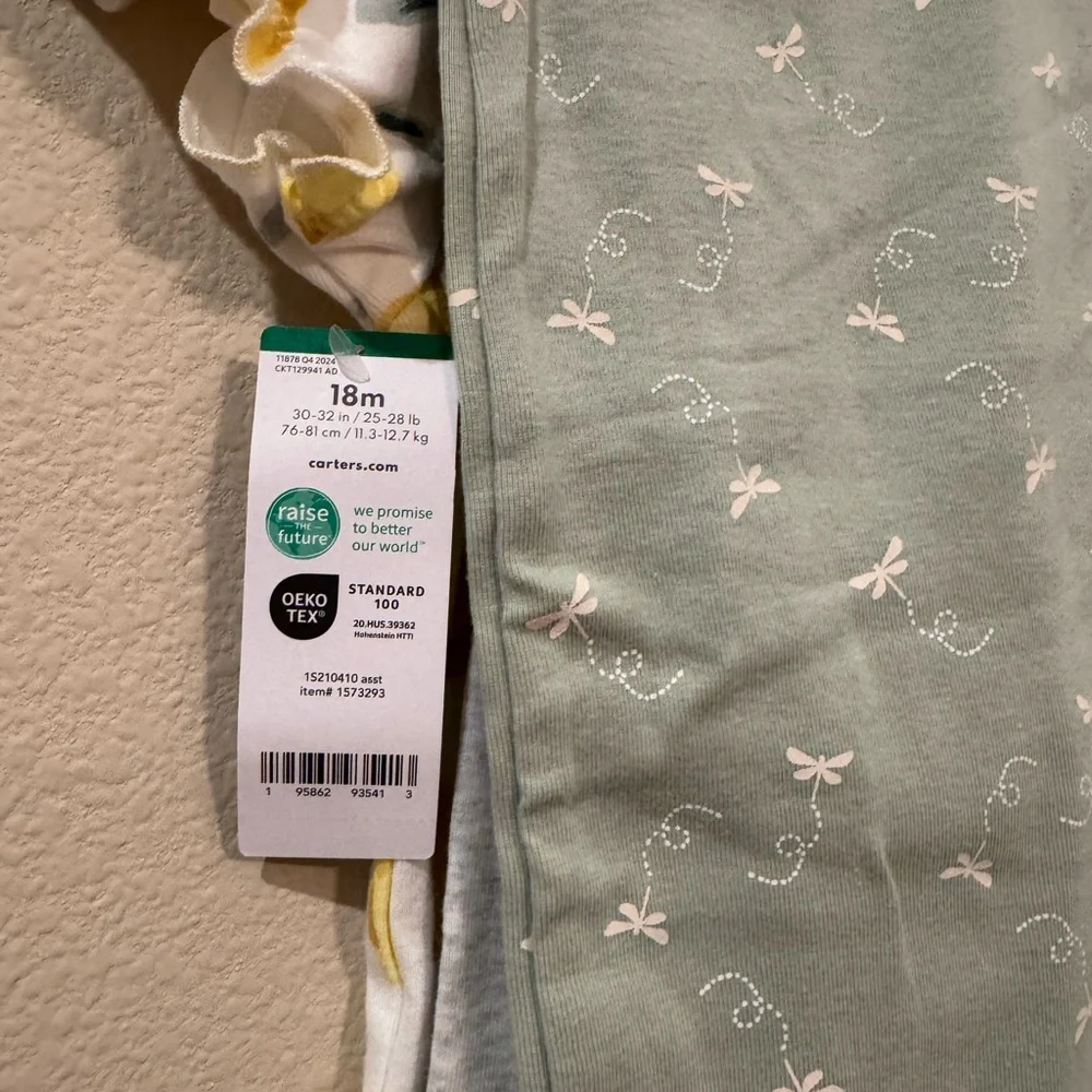 NWT Carter's Lemon Print Tee and Green Pants 4-Piece Set